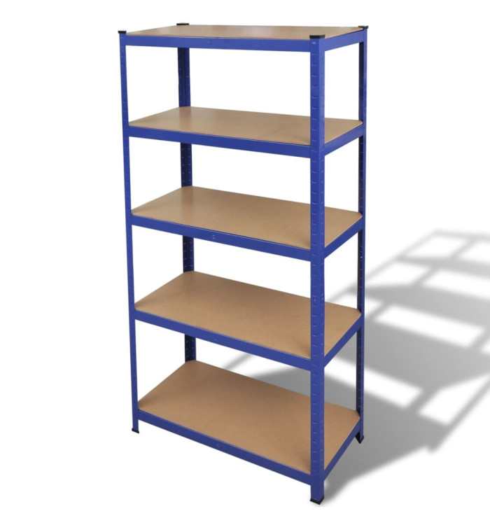 Étagère de rangement à 5 niveaux Bleu Acier et bois ingénierie | Mobilier & Déco