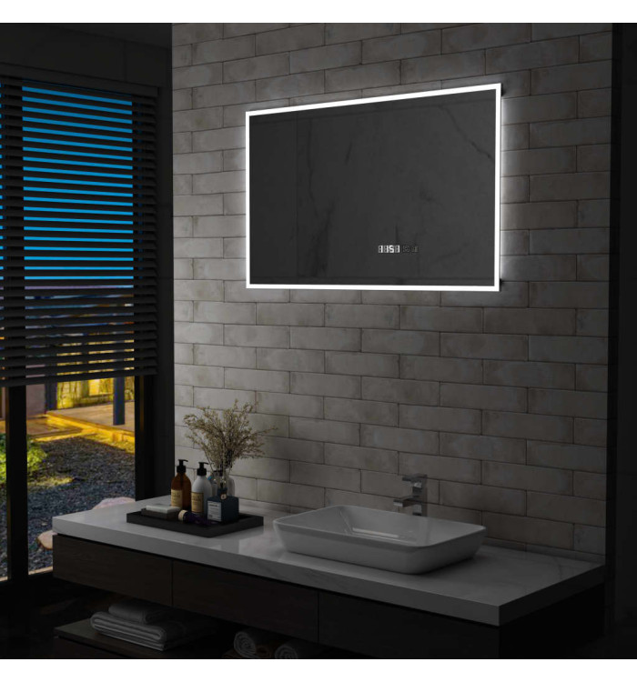 Miroir à LED et capteur tactile et affichage d'heure 100x60 cm | Mobilier & Déco
