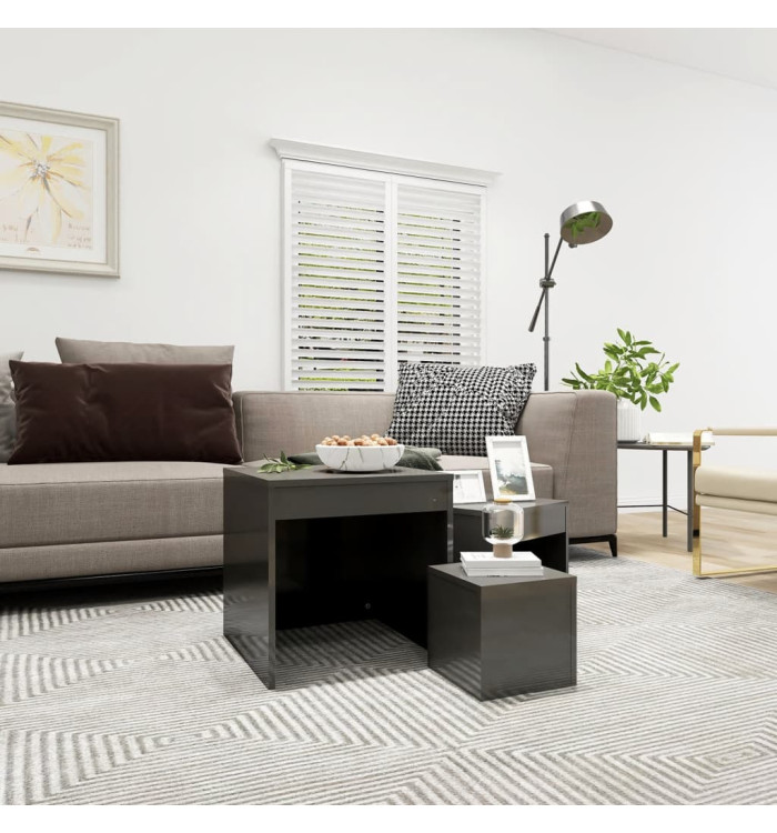 Tables gigognes 3 pcs Gris brillant Bois d'ingénierie | Mobilier & Déco