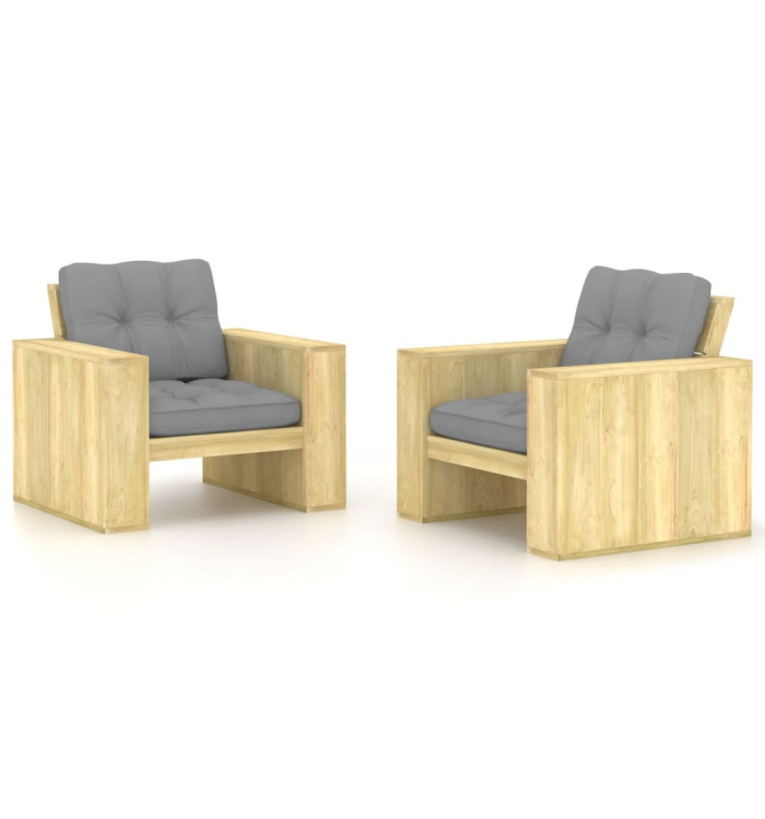 Chaises de jardin lot de 2 avec coussins gris Pin imprégné | Mobilier & Déco