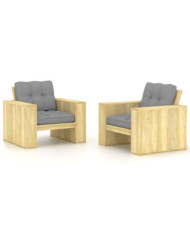 Chaises de jardin lot de 2 avec coussins gris Pin imprégné | Mobilier & Déco