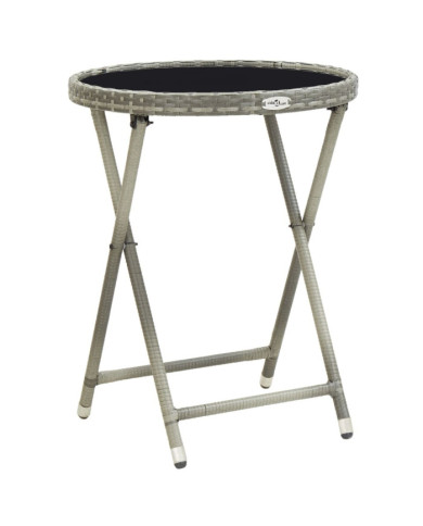 Table à thé Gris 60 cm Résine tressée et verre trempé | Mobilier & Déco