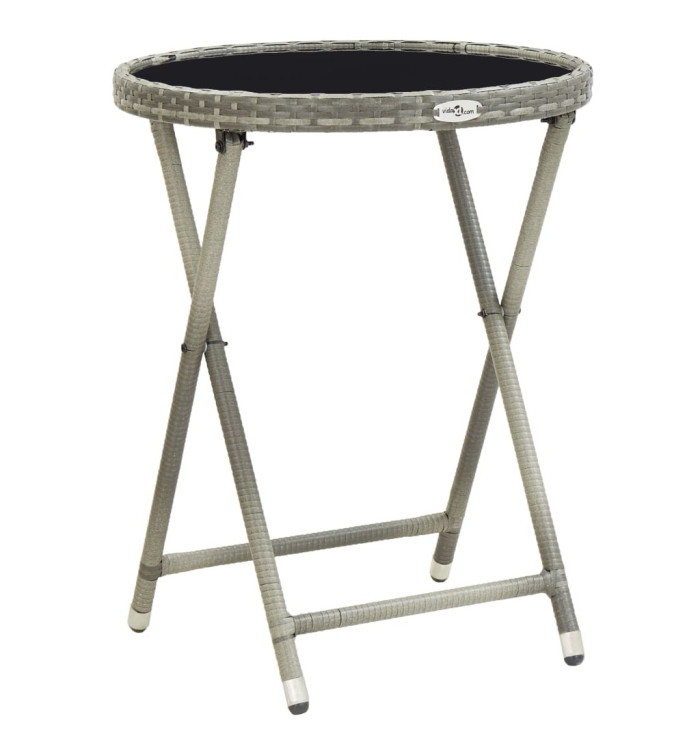 Table à thé Gris 60 cm Résine tressée et verre trempé | Mobilier & Déco
