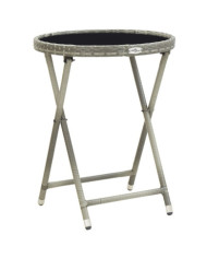 Table à thé Gris 60 cm Résine tressée et verre trempé | Mobilier & Déco