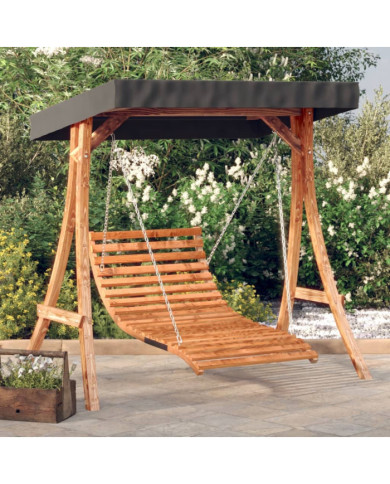 Lit balançoire et auvent bois massif d'épicéa et finition teck | Mobilier & Déco