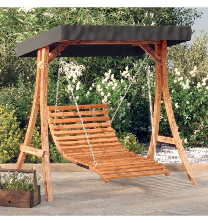 Lit balançoire et auvent bois massif d'épicéa et finition teck | Mobilier & Déco