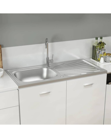 Jeu d'évier de cuisine et égouttoir argenté 1000x500x155mm inox | Mobilier & Déco