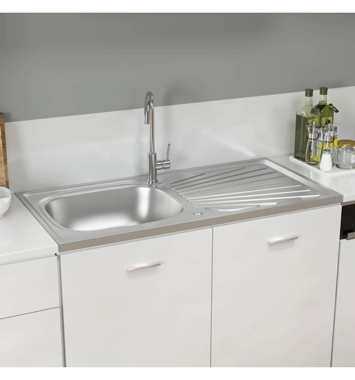Jeu d'évier de cuisine et égouttoir argenté 1000x500x155mm inox | Mobilier & Déco