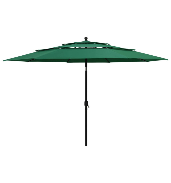 Parasol de jardin à 3 niveaux avec mât en aluminium vert 3,5 m | Mobilier & Déco