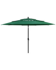 Parasol de jardin à 3 niveaux avec mât en aluminium vert 3,5 m | Mobilier & Déco