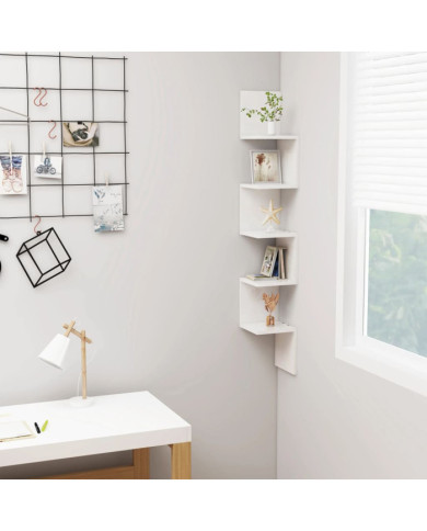 Étagère d'angle murale Blanc brillant Bois d'ingénierie | Mobilier & Déco