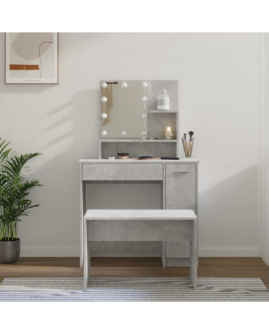 Ensemble de coiffeuse avec LED Gris béton Bois d'ingénierie | Mobilier & Déco