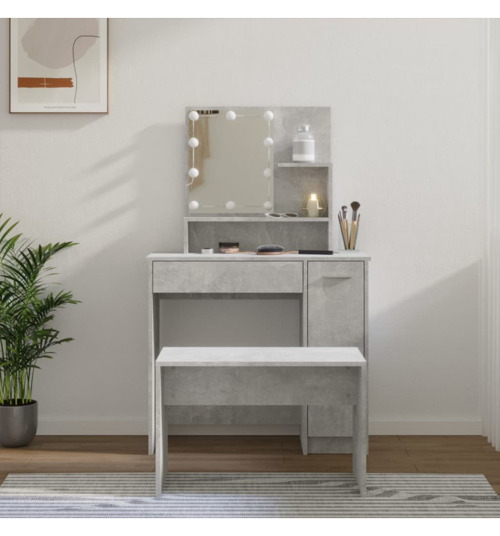 Ensemble de coiffeuse avec LED Gris béton Bois d'ingénierie | Mobilier & Déco