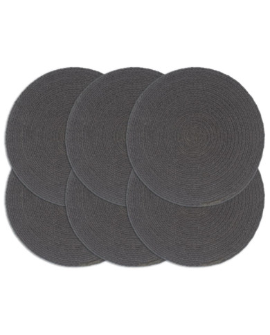 Napperons 6 pcs Gris foncé Plain 38 cm Rond Coton | Mobilier & Déco