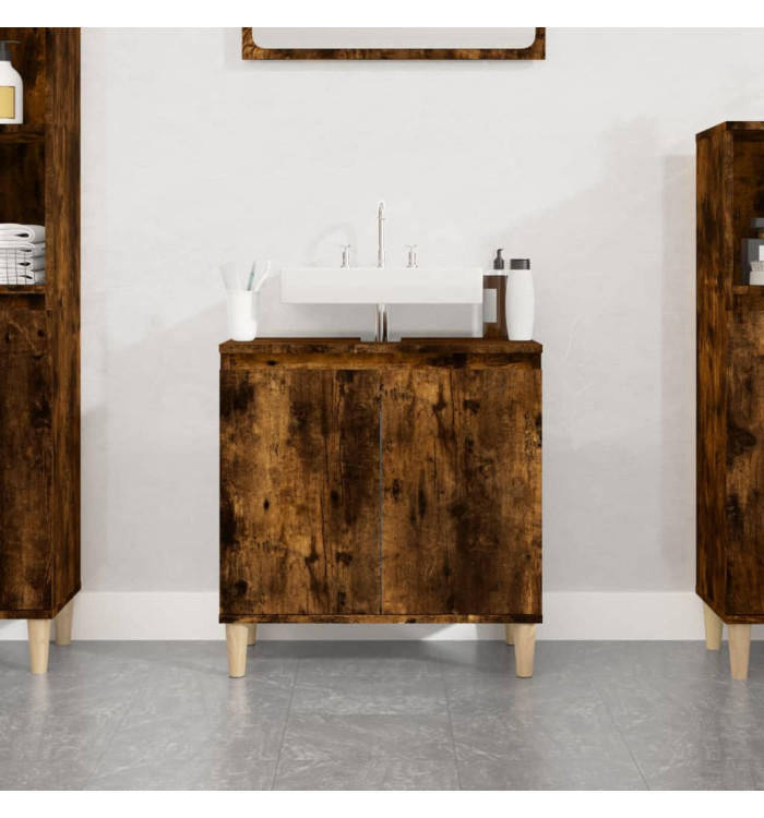 Meuble d'évier chêne fumé 58x33x60 cm bois d'ingénierie | Mobilier & Déco