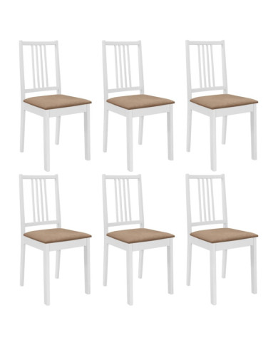 Chaises à manger avec coussins lot de 6 blanc bois solide | Mobilier & Déco