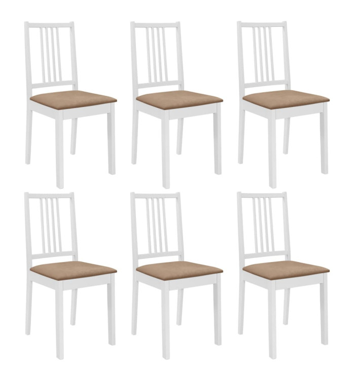 Chaises à manger avec coussins lot de 6 blanc bois solide | Mobilier & Déco