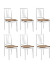 Chaises à manger avec coussins lot de 6 blanc bois solide | Mobilier & Déco
