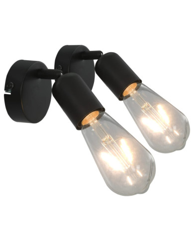 Projecteur 2 pcs avec ampoules à filament 2W Noir E27 | Mobilier & Déco