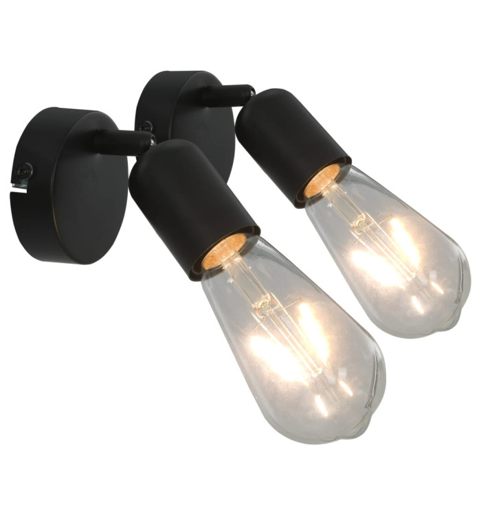 Projecteur 2 pcs avec ampoules à filament 2W Noir E27 | Mobilier & Déco