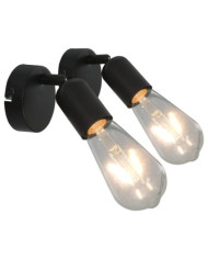 Projecteur 2 pcs avec ampoules à filament 2W Noir E27 | Mobilier & Déco
