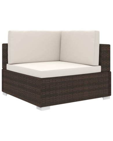 Chaise d'angle 1 pc et coussins Résine tressée Marron | Mobilier & Déco