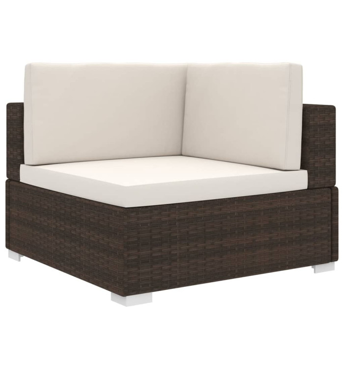 Chaise d'angle 1 pc et coussins Résine tressée Marron | Mobilier & Déco