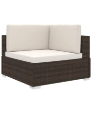 Chaise d'angle 1 pc et coussins Résine tressée Marron | Mobilier & Déco