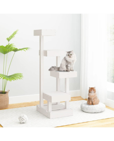 Arbre à chat Blanc 45,5x49x103 cm Bois de pin massif | Mobilier & Déco