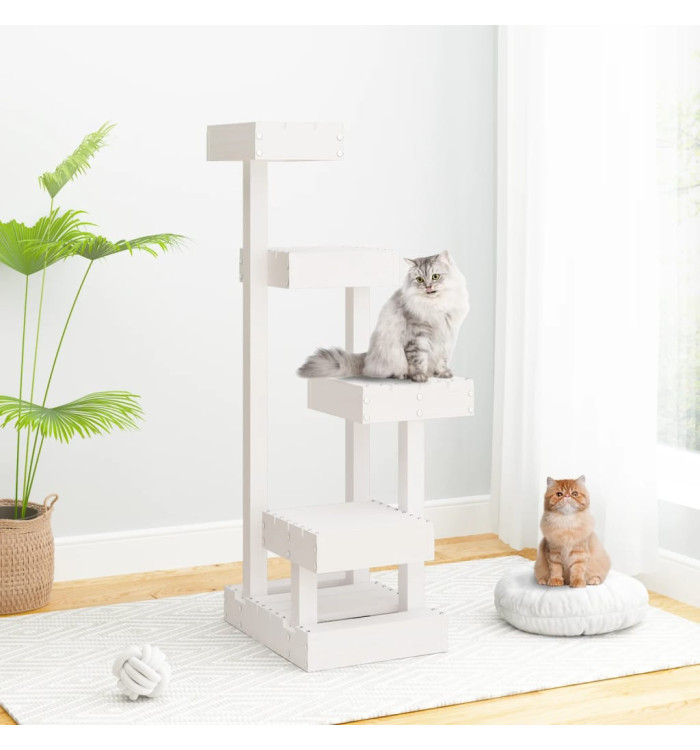 Arbre à chat Blanc 45,5x49x103 cm Bois de pin massif | Mobilier & Déco