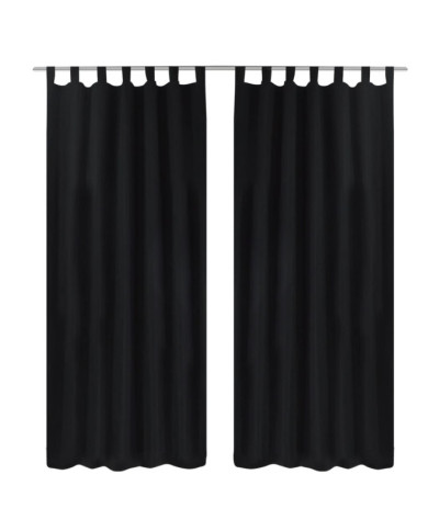 2 pcs Rideau à Passant Micro Satin Noir 140 x 225 cm | Mobilier & Déco