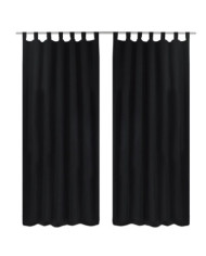 2 pcs Rideau à Passant Micro Satin Noir 140 x 225 cm | Mobilier & Déco