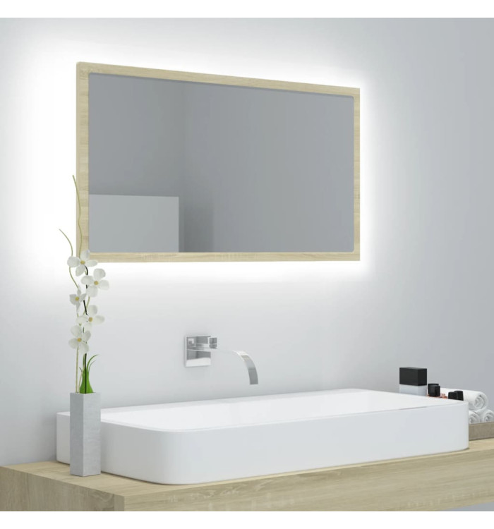 Miroir LED de salle de bain Chêne sonoma 80x8,5x37 cm Acrylique | Mobilier & Déco