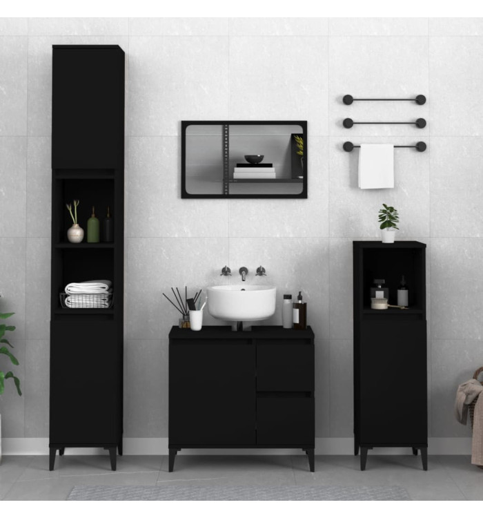 Armoire de salle de bain noir 30x30x100 cm bois d'ingénierie | Mobilier & Déco