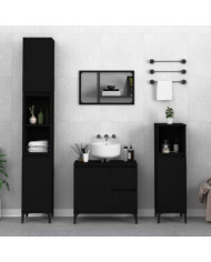 Armoire de salle de bain noir 30x30x100 cm bois d'ingénierie | Mobilier & Déco