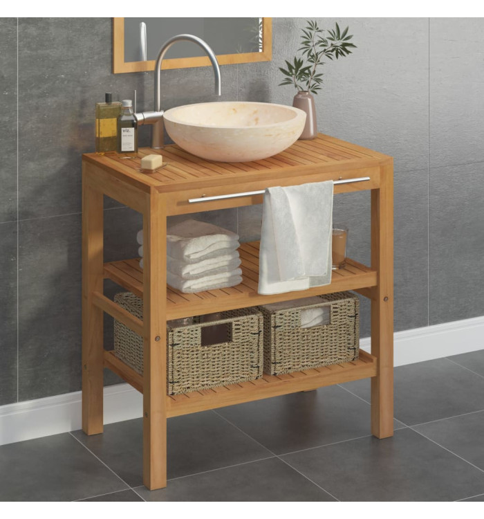 Armoire de toilette Teck solide avec lavabo en marbre Noir | Mobilier & Déco