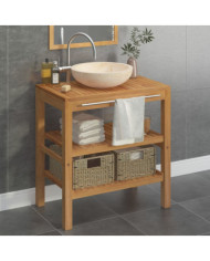 Armoire de toilette Teck solide avec lavabo en marbre Noir | Mobilier & Déco