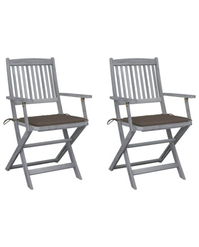 Chaises pliables d'extérieur lot de 2 et coussins Bois d'acacia | Mobilier & Déco