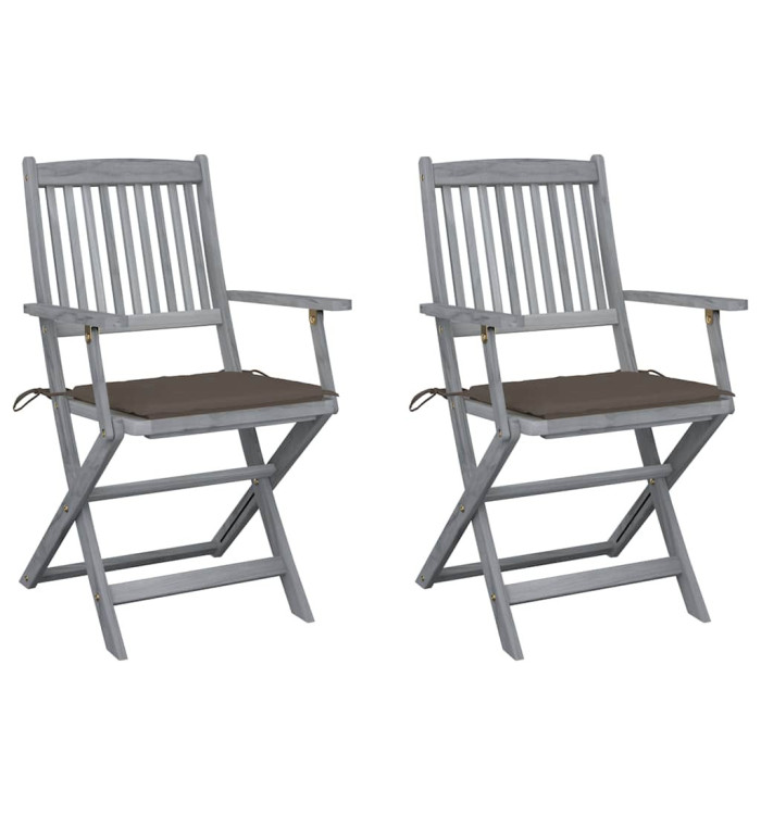 Chaises pliables d'extérieur lot de 2 et coussins Bois d'acacia | Mobilier & Déco