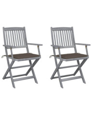 Chaises pliables d'extérieur lot de 2 et coussins Bois d'acacia | Mobilier & Déco