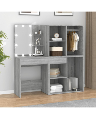 Coiffeuse à LED avec armoires Sonoma gris Bois d'ingénierie | Mobilier & Déco
