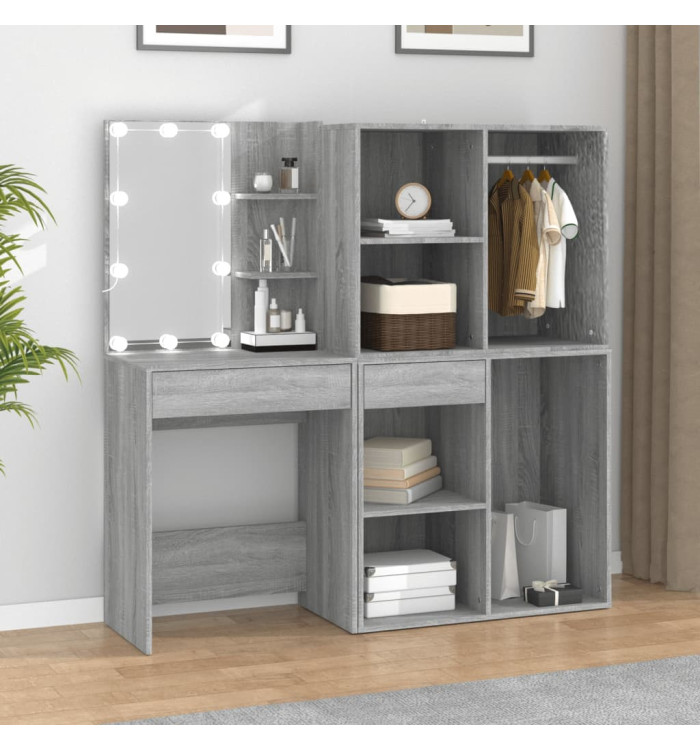 Coiffeuse à LED avec armoires Sonoma gris Bois d'ingénierie | Mobilier & Déco