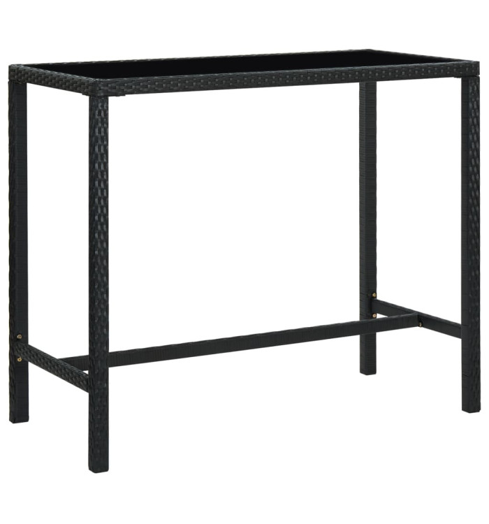 Table bar de jardin Noir 130x60x110 cm Résine tressée et verre | Mobilier & Déco