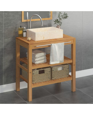 Armoire de toilette Teck solide avec lavabo en marbre Noir | Mobilier & Déco