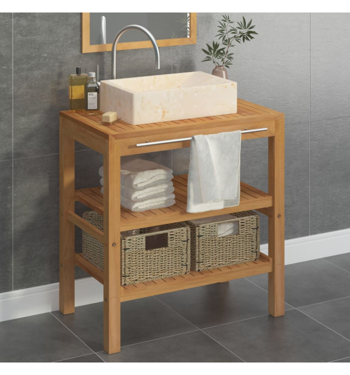 Armoire de toilette Teck solide avec lavabo en marbre Noir | Mobilier & Déco