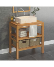 Armoire de toilette Teck solide avec lavabo en marbre Noir | Mobilier & Déco