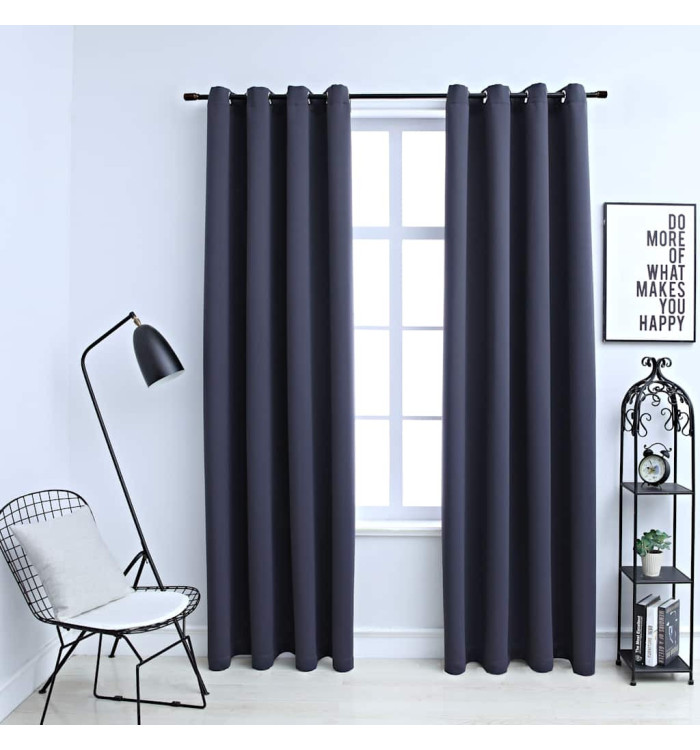 Rideaux occultants avec anneaux Métal 2pcs Anthracite 140x245cm | Mobilier & Déco