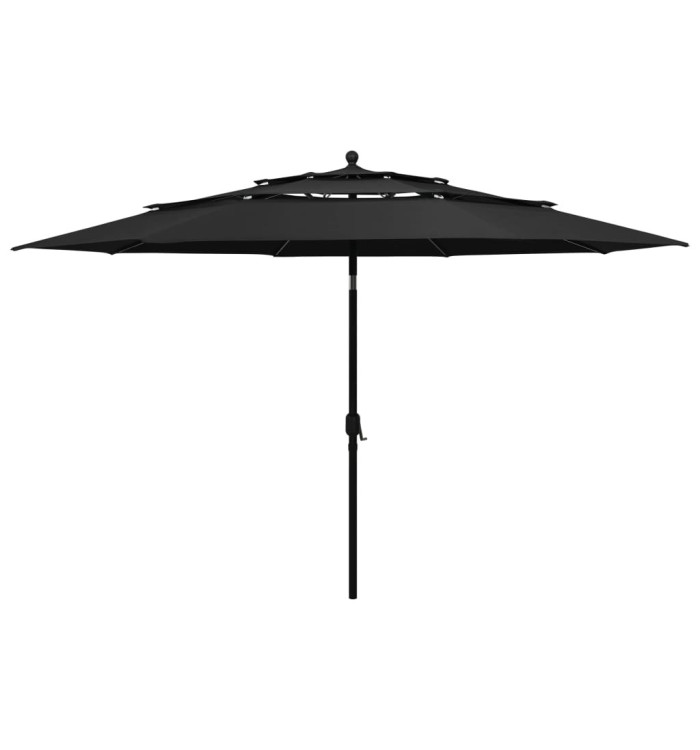 Parasol de jardin à 3 niveaux avec mât en aluminium noir 3,5 m | Mobilier & Déco