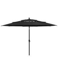 Parasol de jardin à 3 niveaux avec mât en aluminium noir 3,5 m | Mobilier & Déco