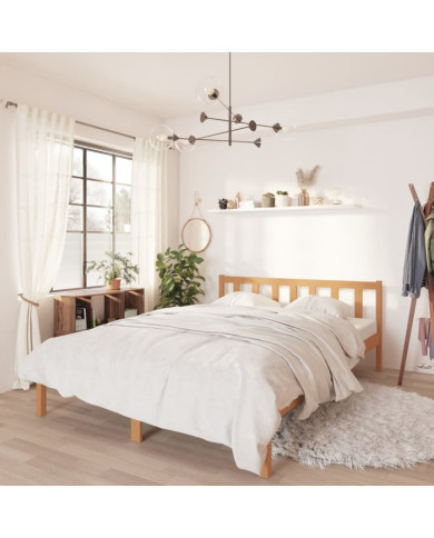 Cadre de lit sans matelas marron miel bois de pin massif | Mobilier & Déco